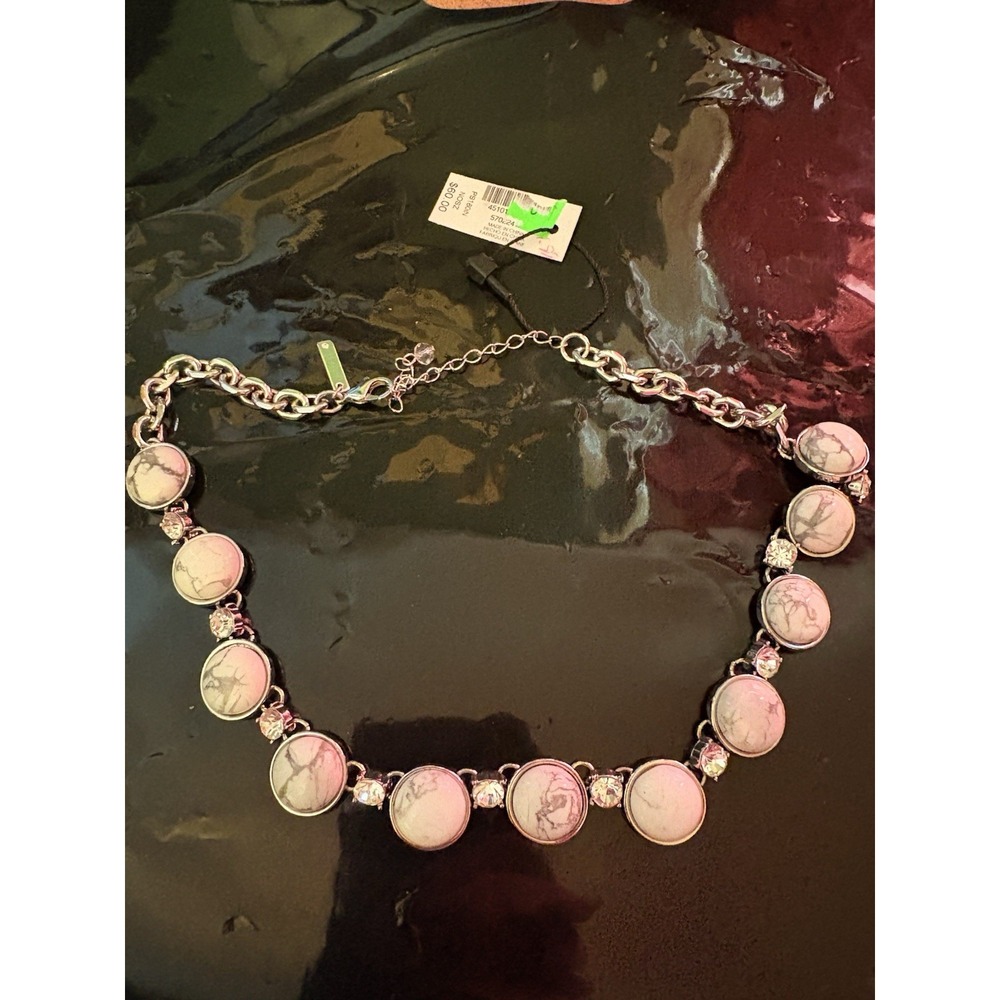 White House Black Market Marble Stone Necklace Silver Tone 9" Elegant Chic